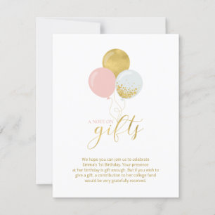 Gold & Pink   Birthday Party Gift Enclosure Card