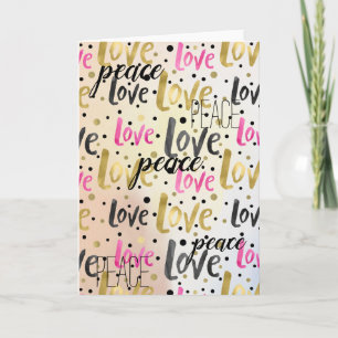 Gold Pink Black Confetti Love Peace Card