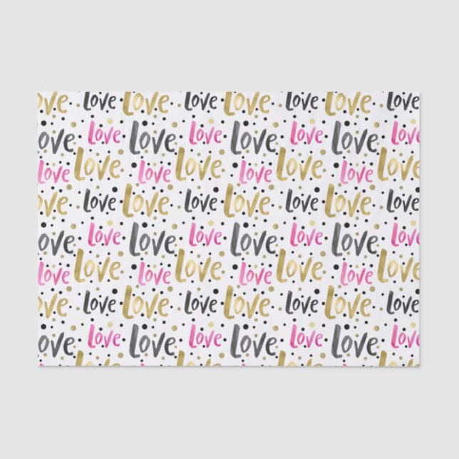Gold Pink Black Confetti Love Tissue Paper (Front)