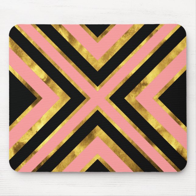 Gold Pink Black Geometric Mouse Mat (Front)