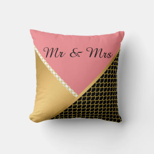 GOLD PINK BLACK MERMAID DESIGN WEDDING PILLOW
