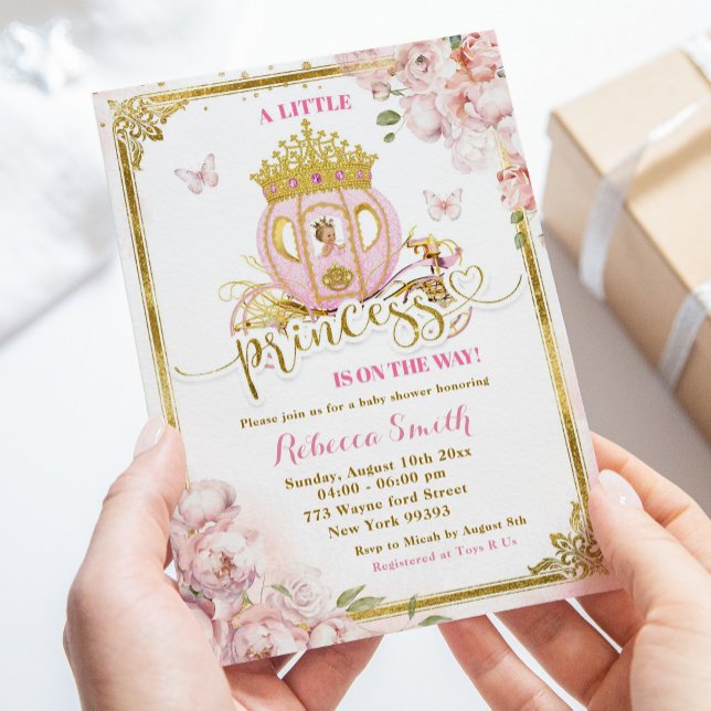 Gold Pink Blonde Princess Carriage Baby Shower Invitation (Creator Uploaded)