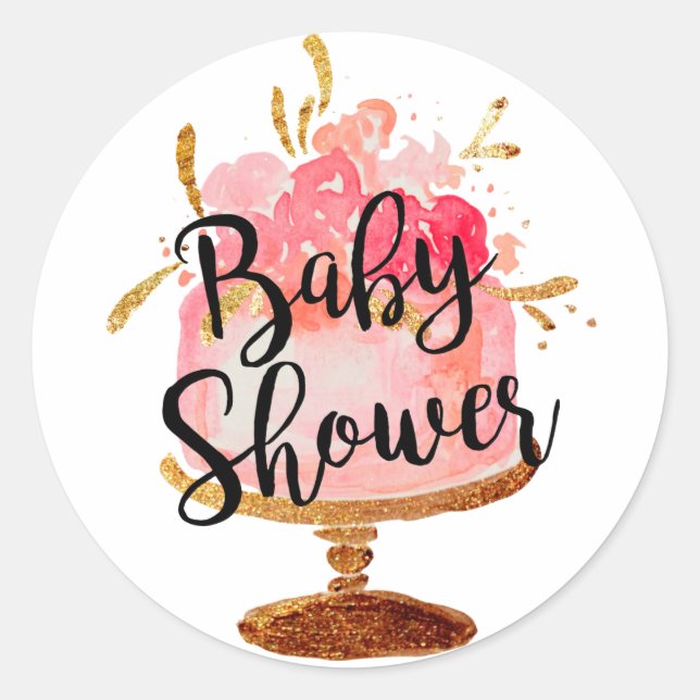 Gold Pink Blossom Cake Baby Shower Sticker (Front)