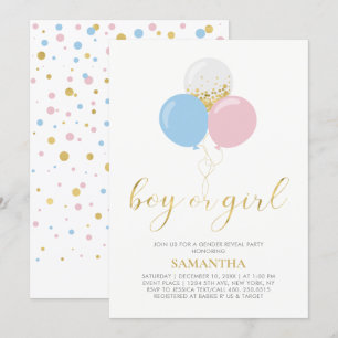 Gold, Pink, Blue    Gender Reveal Baby Shower Invitation