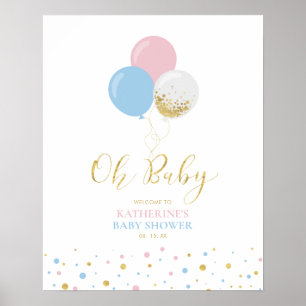 Gold Pink Blue Gender Reveal Baby Shower Welcome Poster