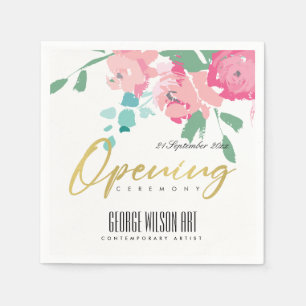 GOLD PINK BLUE PEONY FLORAL GRAND OPENING CEREMONY NAPKIN