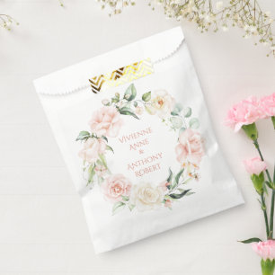 Gold Pink Blush Floral Names Watercolor Wedding Favour Bags