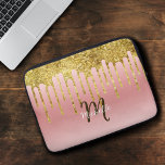 Gold Pink Blush Glitter Drip Monogram Sparkle Cute Laptop Sleeve<br><div class="desc">Gold & Pink Blush glitter drip design with a monogram name and initial.</div>