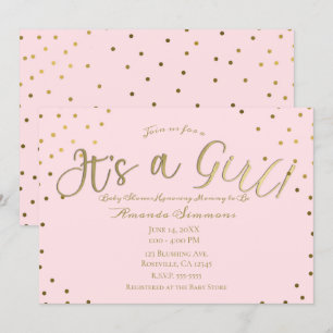 Gold & Pink Blush Modern It's a Girl Baby Shower Invitation