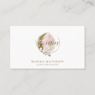 Gold Pink Blush Monogram Watercolor Celestial Business Card