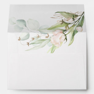 Gold Pink Blush Watercolor Romantic Floral Wedding Envelope