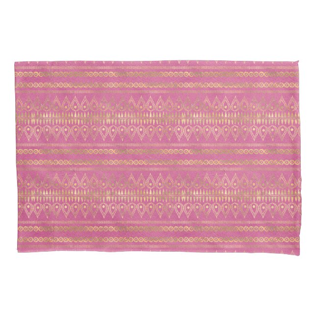 Gold & Pink Bohemian Unicorn Pattern Pillowcase (Front)