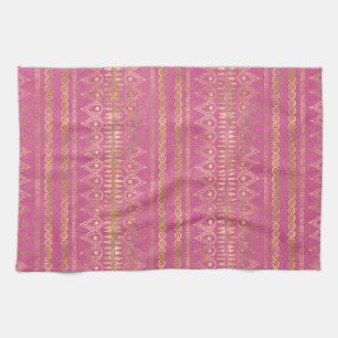 Gold & Pink Bohemian Unicorn Pattern Tea Towel