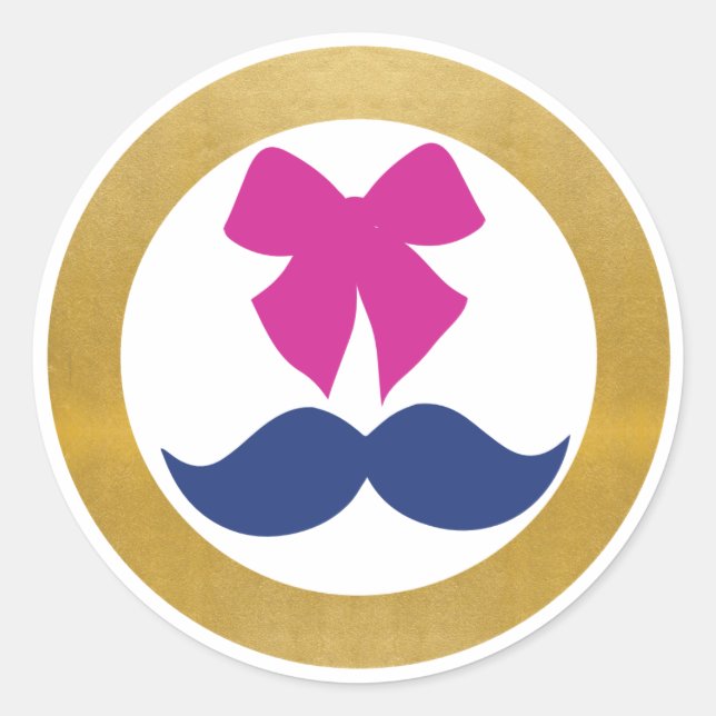 Gold Pink Bow Moustache Sticker Twin Girl Boy Baby (Front)