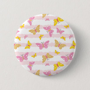 Gold & Pink Butterfly 6 Cm Round Badge