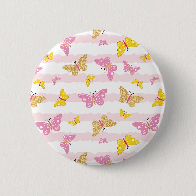 Gold & Pink Butterfly 6 Cm Round Badge (Front)