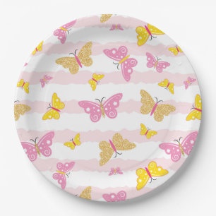 Gold & Pink Butterfly Paper Plate