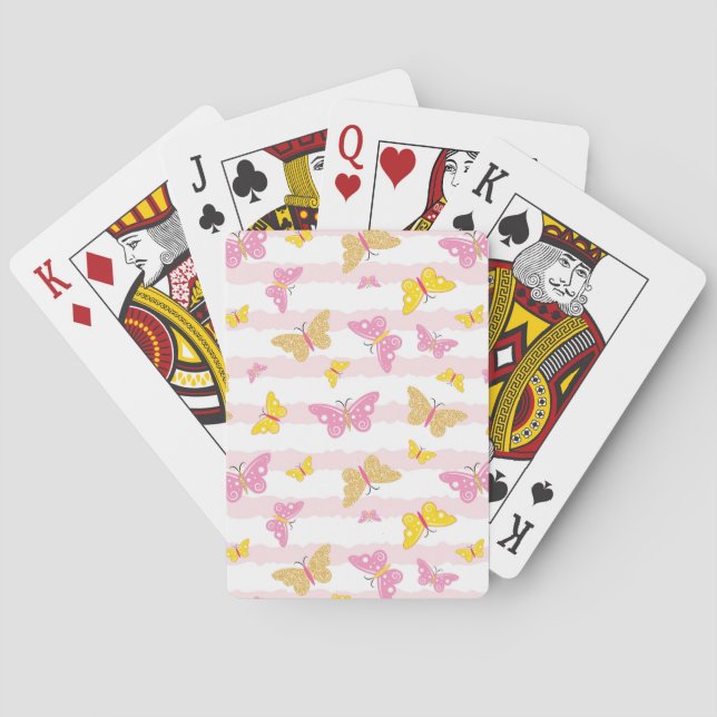 Gold & Pink Butterfly Playing Cards (Back)