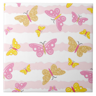 Gold & Pink Butterfly Tile