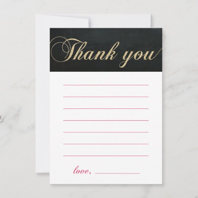 Gold & Pink | Chalkboard Girl Party Thank You Note (Front)