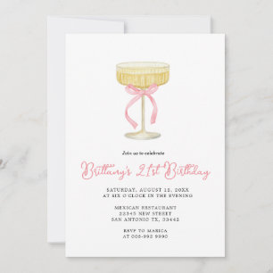 Gold & Pink Champagne 21st Birthday Invitation