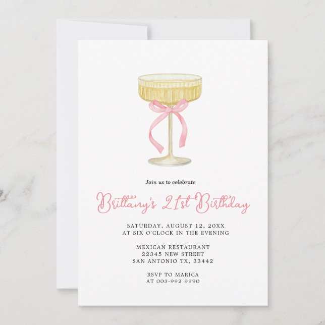 Gold & Pink Champagne 21st Birthday Invitation (Front)