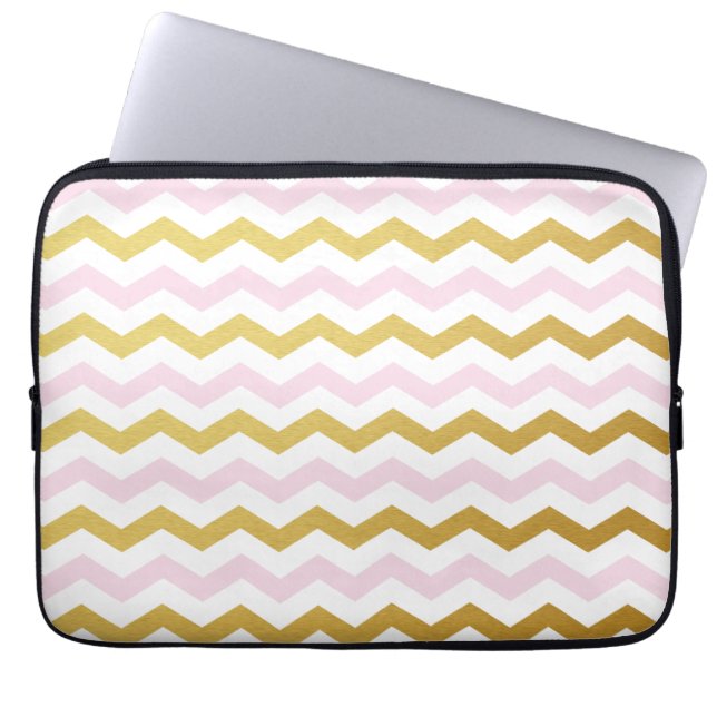 Gold & Pink Chevron Pattern Laptop Sleeve (Front)