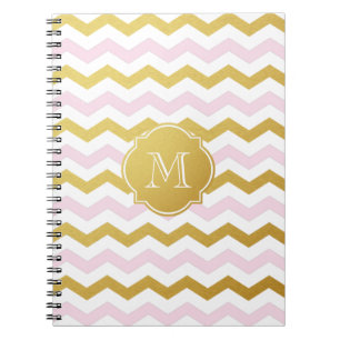 Gold & Pink Chevron Pattern Monogram Notebook