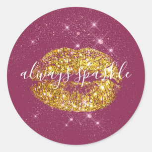 Gold Pink Chic Sparkle Lips Classic Round Sticker