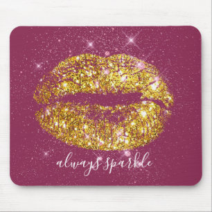 Gold Pink Chic Sparkle Lips Mouse Mat