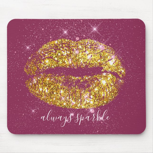 Gold Pink Chic Sparkle Lips Mouse Mat (Front)