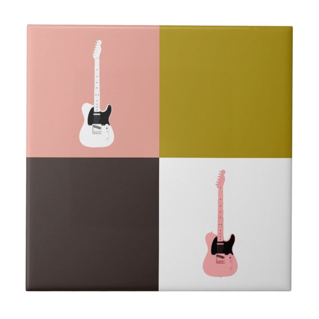 Gold Pink Chocolate Ivory Pink White Guitars Tile (Front)