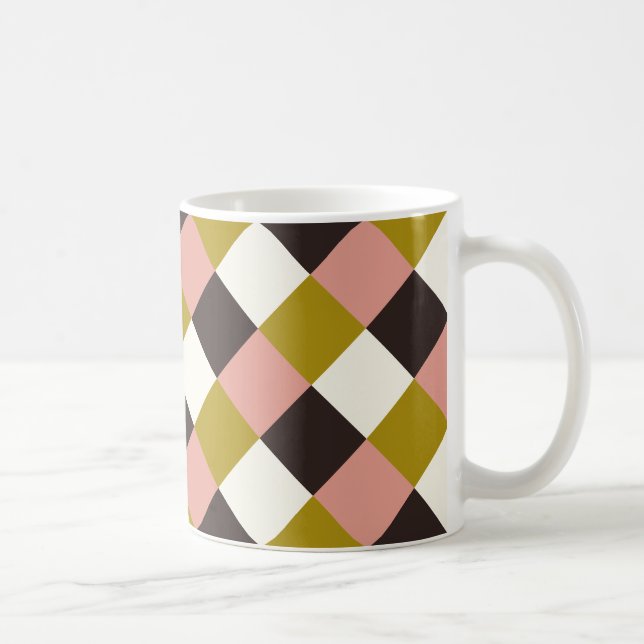 Gold Pink Chocolate Ivory Plaid Coffee Mug (Right)