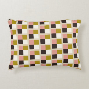 Gold Pink Chocolate Ivory Plaid Decorative Cushion