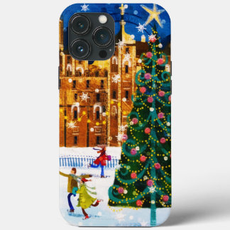 Gold Pink Christmas Winter Ice Skating  iPhone 13 Pro Max Case