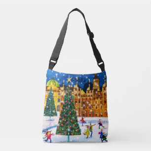 Gold Pink Christmas Winter Ice Skating  Crossbody Bag