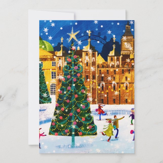 Gold Pink Christmas Winter Ice Skating  Holiday Card (Front)