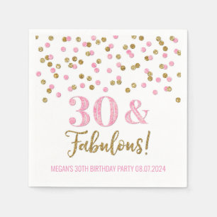 Gold Pink Confetti 30 & Fabulous  Napkin
