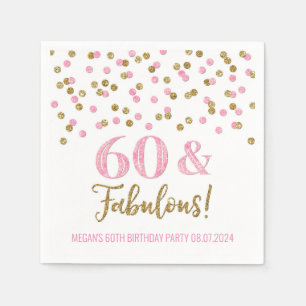 Gold Pink Confetti 60 & Fabulous  Napkin