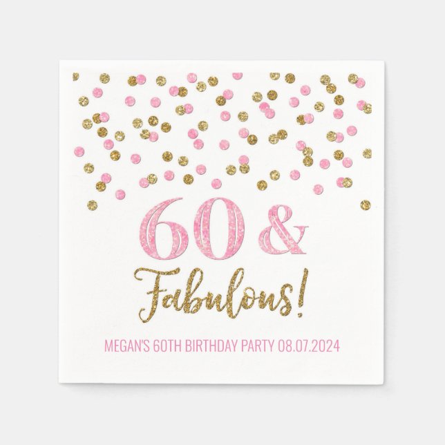 Gold Pink Confetti 60 & Fabulous  Napkin (Front)