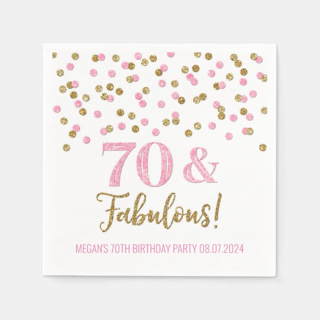 Gold Pink Confetti 70 & Fabulous Napkin (Front)
