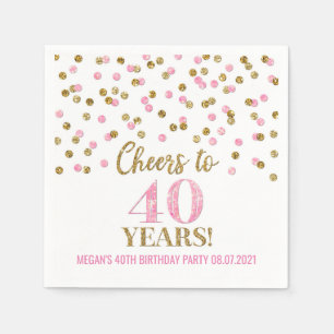 Gold Pink Confetti Cheers to 40 Years Birthday Napkin