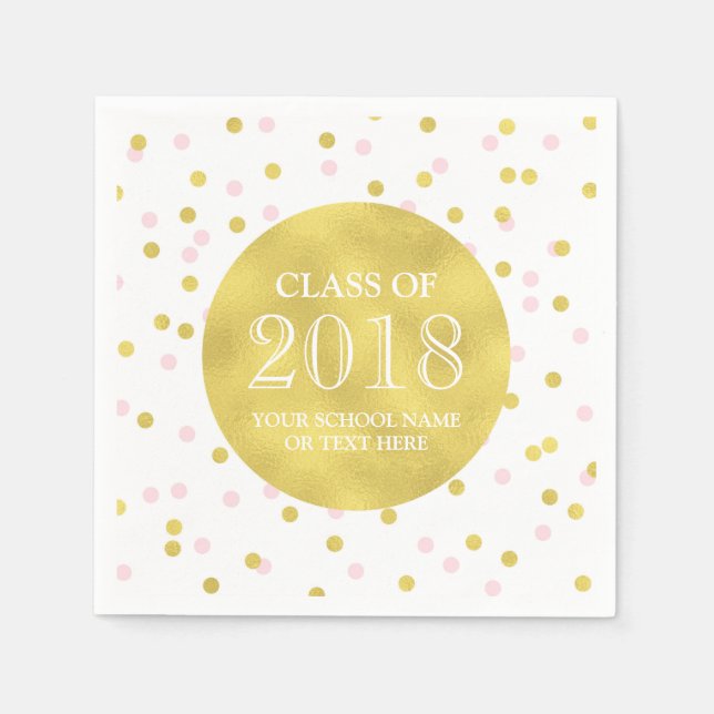 Gold Pink Confetti Class of 2018 Graduation Napkin (Front)