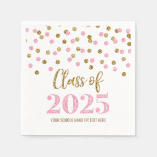 Gold Pink Confetti Class of 2025 Napkins