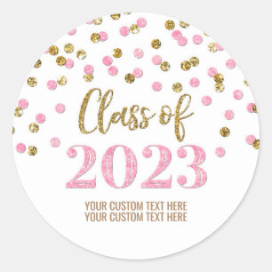 Gold Pink Confetti Graduation 2023 Classic Round Sticker