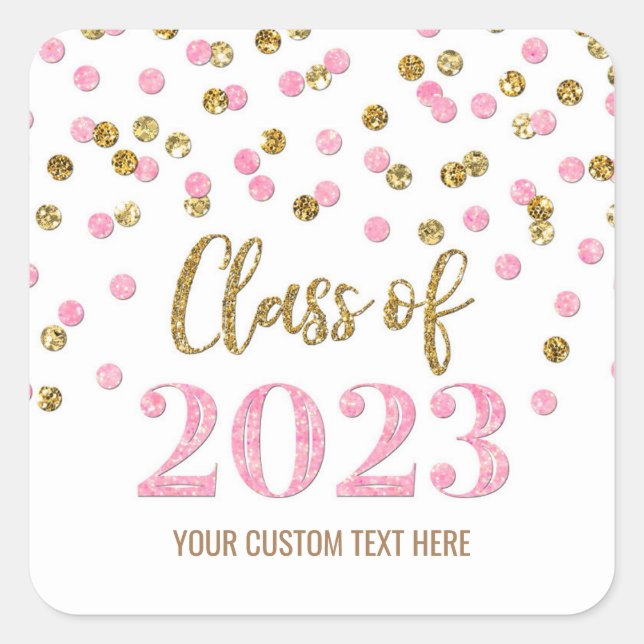 Gold Pink Confetti Graduation 2023 Square Sticker (Front)