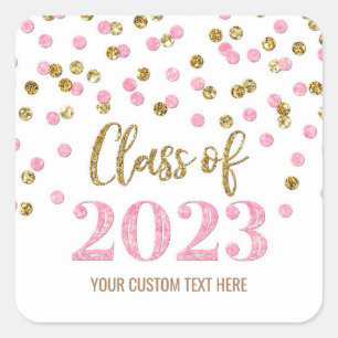 Gold Pink Confetti Graduation 2023 Square Sticker