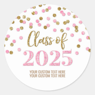 Gold Pink Confetti Graduation 2025 Classic Round Sticker