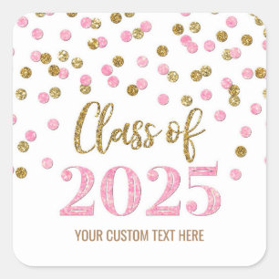 Gold Pink Confetti Graduation 2025 Square Sticker