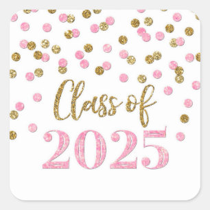 Gold Pink Confetti Graduation 2025 Square Sticker